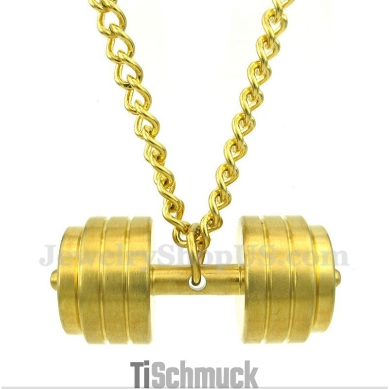 Herren-Hantelanhänger Aus Goldenem Titan Mit Kostenloser Kette Herren-Hantelanhänger Aus Goldenem Titan Mit Kostenloser Kette