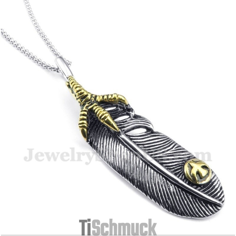 Herren-Anhänger Aus Titan Mit Feder Und Kostenloser Kette Herren-Anhänger Aus Titan Mit Feder Und Kostenloser Kette