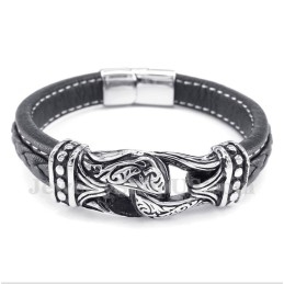 Schwarzes Titan-Lederarmband Für Herren