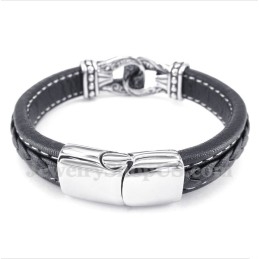 Schwarzes Titan-Lederarmband Für Herren