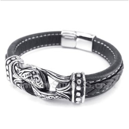 Schwarzes Titan-Lederarmband Für Herren