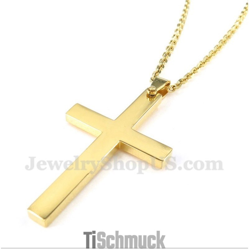 Herren Titan Gold Kreuz Anhänger Mit Gratis Kette