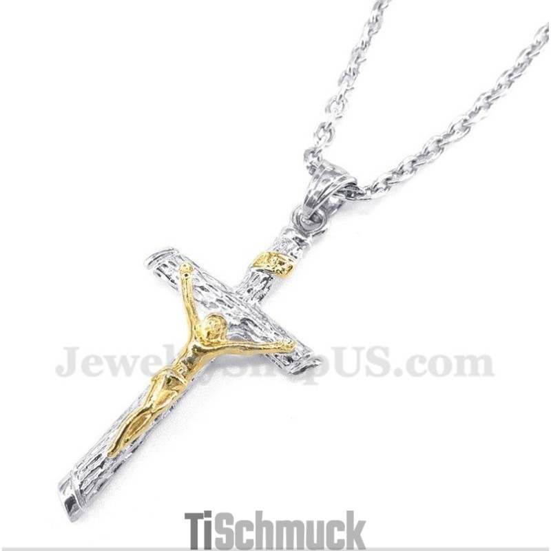 Herren-Jesus-Anhänger Aus Titan Und Gold Mit Kostenloser Kette Herren-Jesus-Anhänger Aus Titan Und Gold Mit Kostenloser Kette