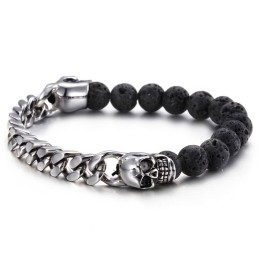 Totenkopf-Buddha-Perlen, Titan-Armband Mit Vulkansteinperlen