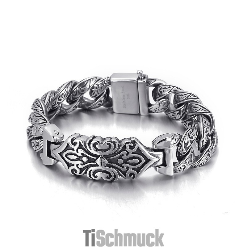 Herren-Titanarmband Mit Vintage-Muster Und Kreuz Herren-Titanarmband Mit Vintage-Muster Und Kreuz