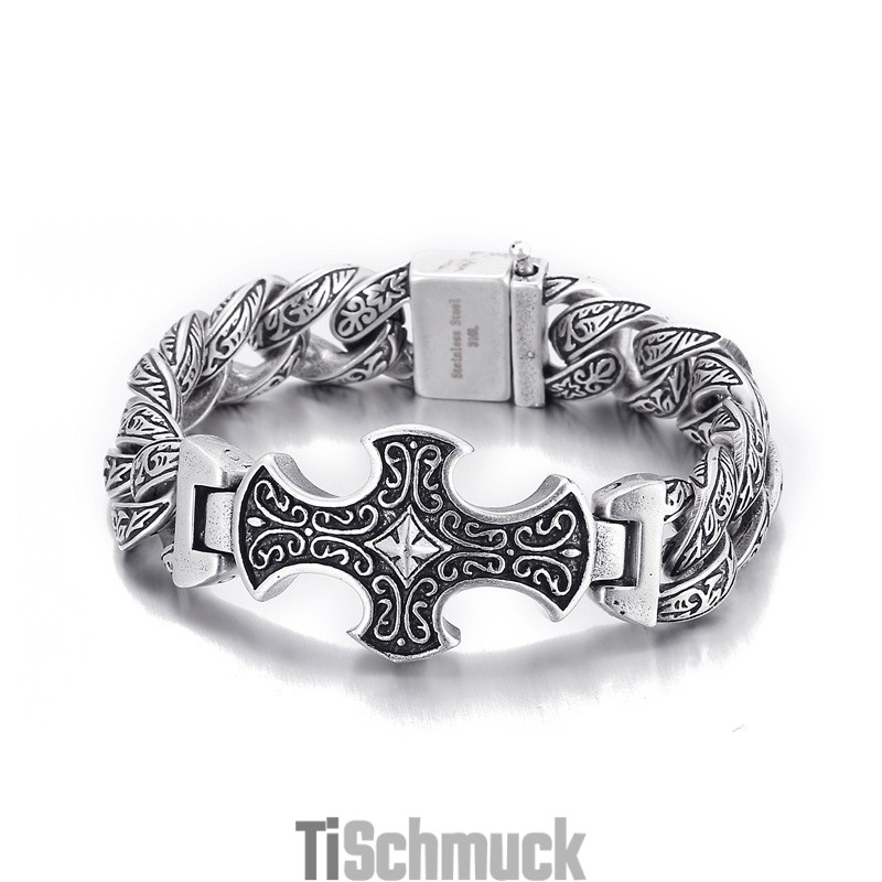 Vintage Floral Cross Herren Titan Armband