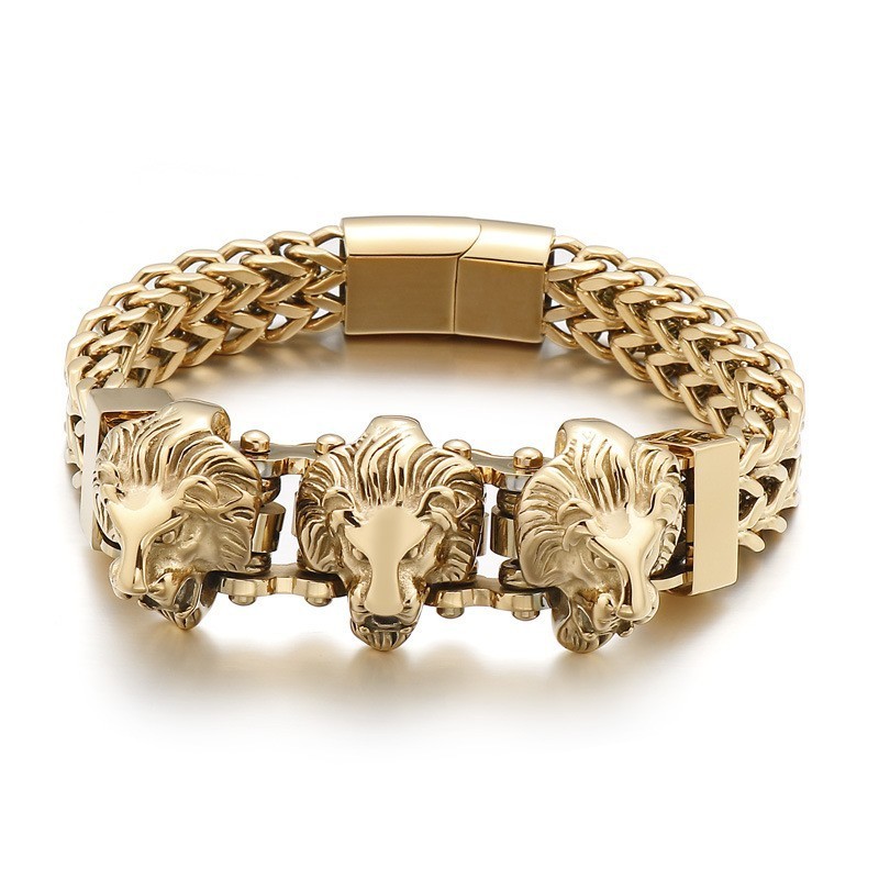 Bully Skull Wolfskopf Löwenkopf Herren Titan Armband Mischreihe