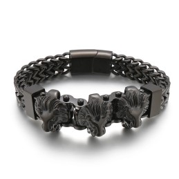 Bully Skull Wolfskopf Löwenkopf Herren Titan Armband Mischreihe