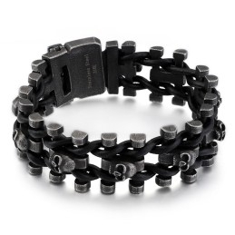 Retro Farbe Dicken Schädel Leder Seil Armband Titan Herren Biker Armband