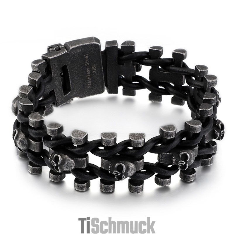 Retro Farbe Dicken Schädel Leder Seil Armband Titan Herren Biker Armband Retro Farbe Dicken Schädel Leder Seil Armband Titan Herren Biker Armband