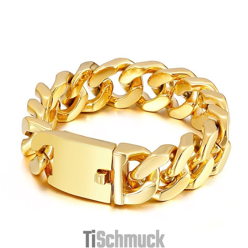 Vergoldetes Herrenarmband Mit Dickem Titaneinsatz Und Hip-Hop-Stil Vergoldetes Herrenarmband Mit Dickem Titaneinsatz Und Hip-Hop-Stil