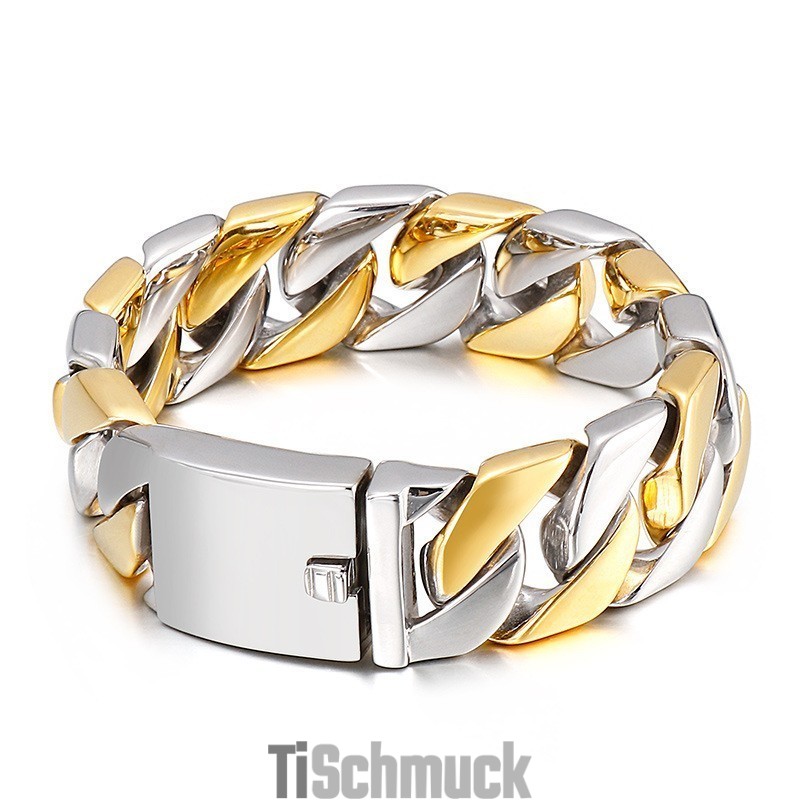 Vergoldetes Herrenarmband Mit Dickem Titaneinsatz Und Hip-Hop-Stil Vergoldetes Herrenarmband Mit Dickem Titaneinsatz Und Hip-Hop-Stil
