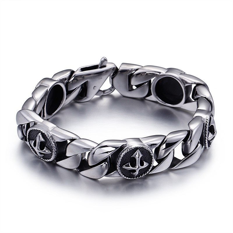 Titanarmband Im Vintage-Chic-Stil Mit Rundem Kreuz