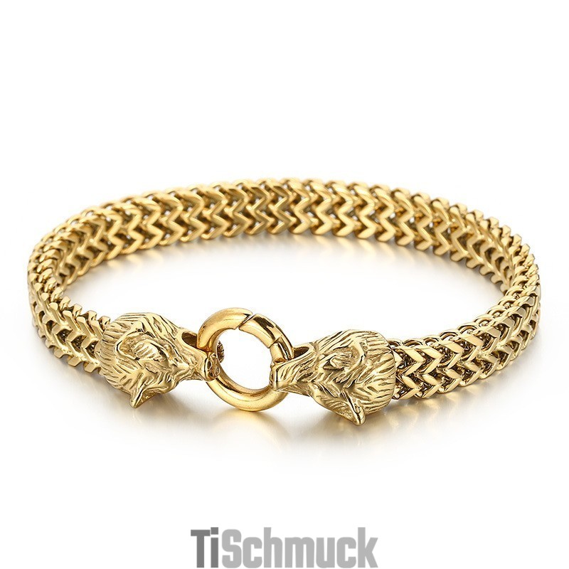 Cooles Rock Hip-Hop Doppelwolfkopf Titanarmband Für Männer Cooles Rock Hip-Hop Doppelwolfkopf Titanarmband Für Männer