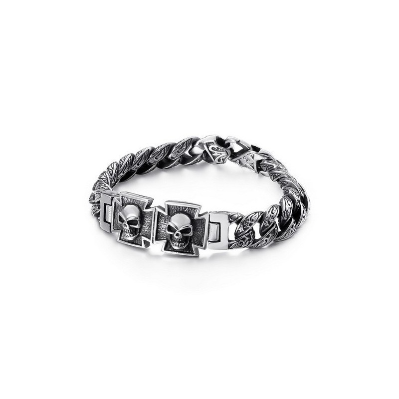 Cooles Totenkopfkreuz Mit Zirkonia Titan Armband