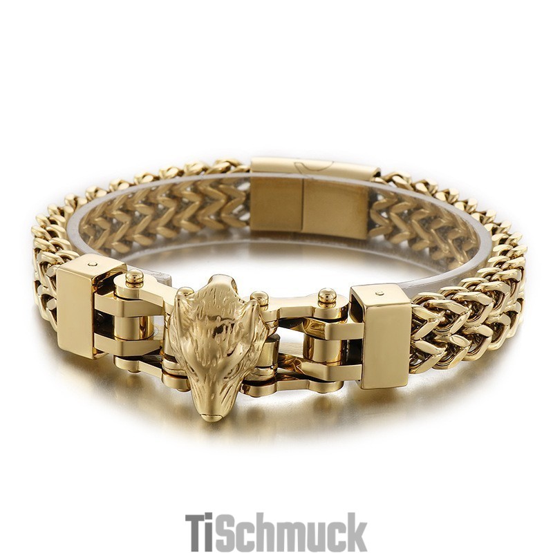 Cooles Hip Hop Herren Titan Armband Mit Wolfskopf Cooles Hip Hop Herren Titan Armband Mit Wolfskopf