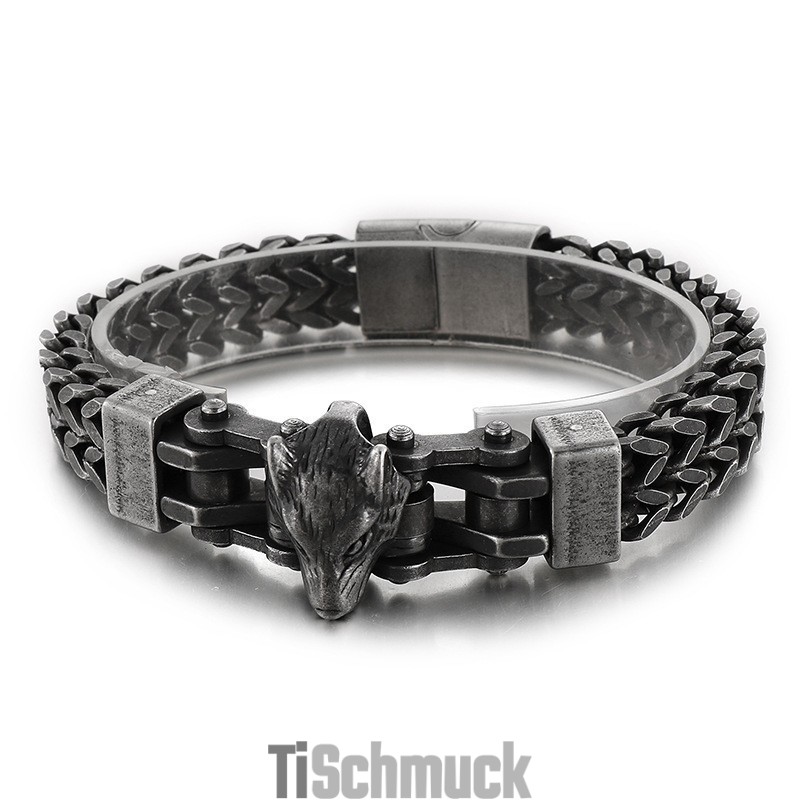 Cooles Hip Hop Herren Titan Armband Mit Wolfskopfbeschichtung Cooles Hip Hop Herren Titan Armband Mit Wolfskopfbeschichtung