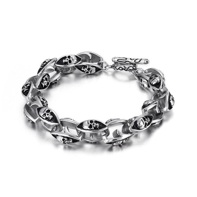 Titan-Schmuck Im Rock-Hip-Hop-Stil, Cooles Doppel-Totenkopf-Armband Aus Titan Für Herren
