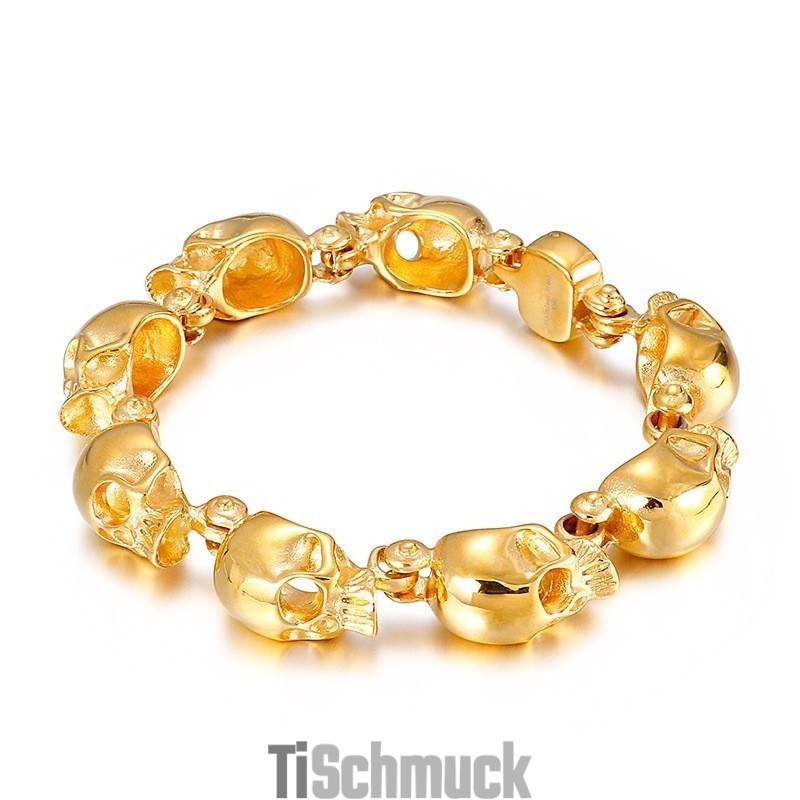 Schickes Titanarmband Mit Goldenem Totenkopf Für Männer