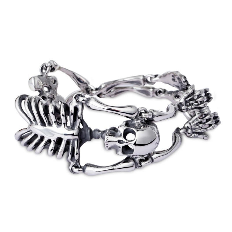 Vintage Übertriebenes Totenkopf- Und Knochen-Titanarmband Für Männer