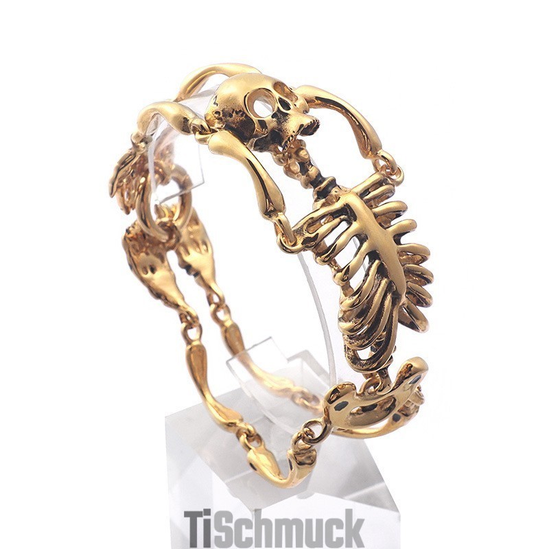 Vintage Übertriebenes Totenkopf- Und Knochen-Titanarmband Für Männer