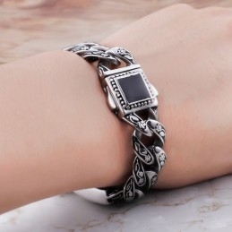 Vintage-Mode Hip-Hop-Stil Blumenmuster Mit Diamant-Verschluss Herren Titan Armband