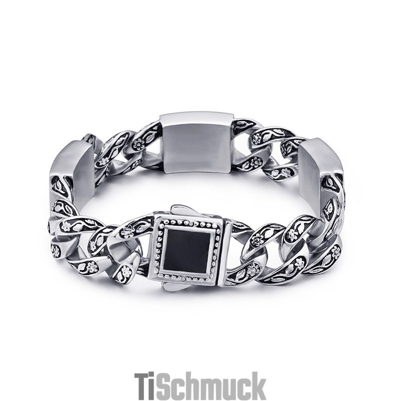 Vintage-Mode Hip-Hop-Stil Blumenmuster Mit Diamant-Verschluss Herren Titan Armband