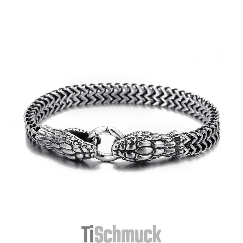 Vintage Cool Fashion Doppelköpfiges Schlangen-Titan-Armband Für Männer