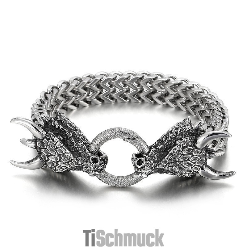 Beliebtes Cooles Geflochtenes Titanarmband Mit Doppeltem Tierkopf Für Herren Beliebtes Cooles Geflochtenes Titanarmband Mit Doppeltem Tierkopf Für Herren