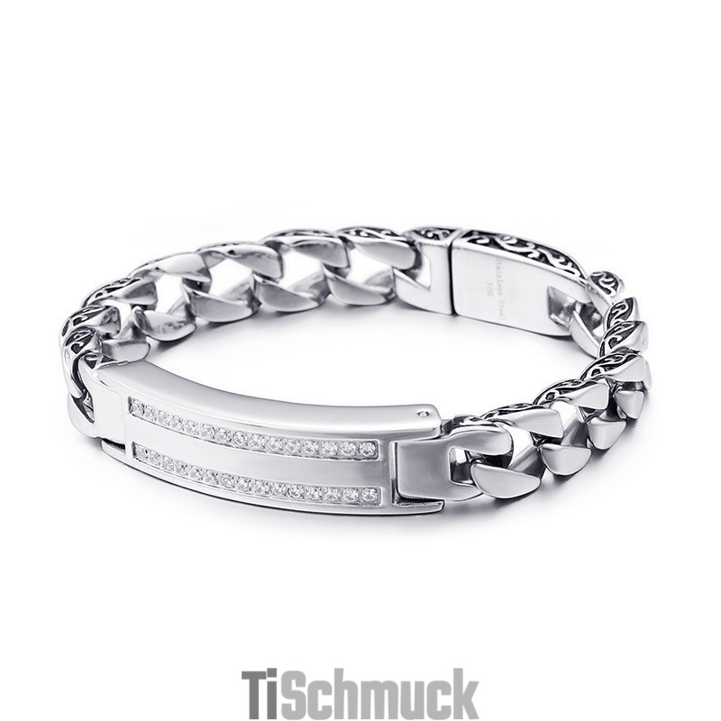 Herren-Titan-Vintage-Kielarmband Mit Weißen Steinen Herren-Titan-Vintage-Kielarmband Mit Weißen Steinen