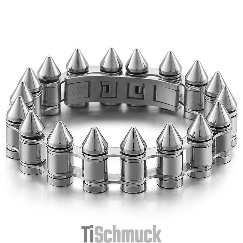 Modisches Titan-Bikerarmband Für Herren Mit Bullet Head Modisches Titan-Bikerarmband Für Herren Mit Bullet Head