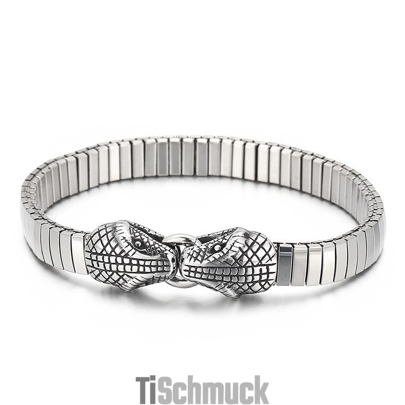 Cooles Titanarmband Mit Doppelschlangenkopf Im Schicken Stil Für Männer Cooles Titanarmband Mit Doppelschlangenkopf Im Schicken Stil Für Männer