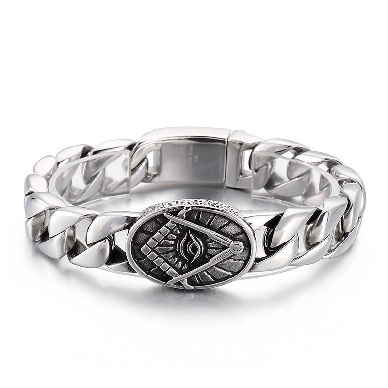 Freimaurer-Armband Aus Titan Im Vintage-Chic-Stil Mit Runder Platte Für Männer