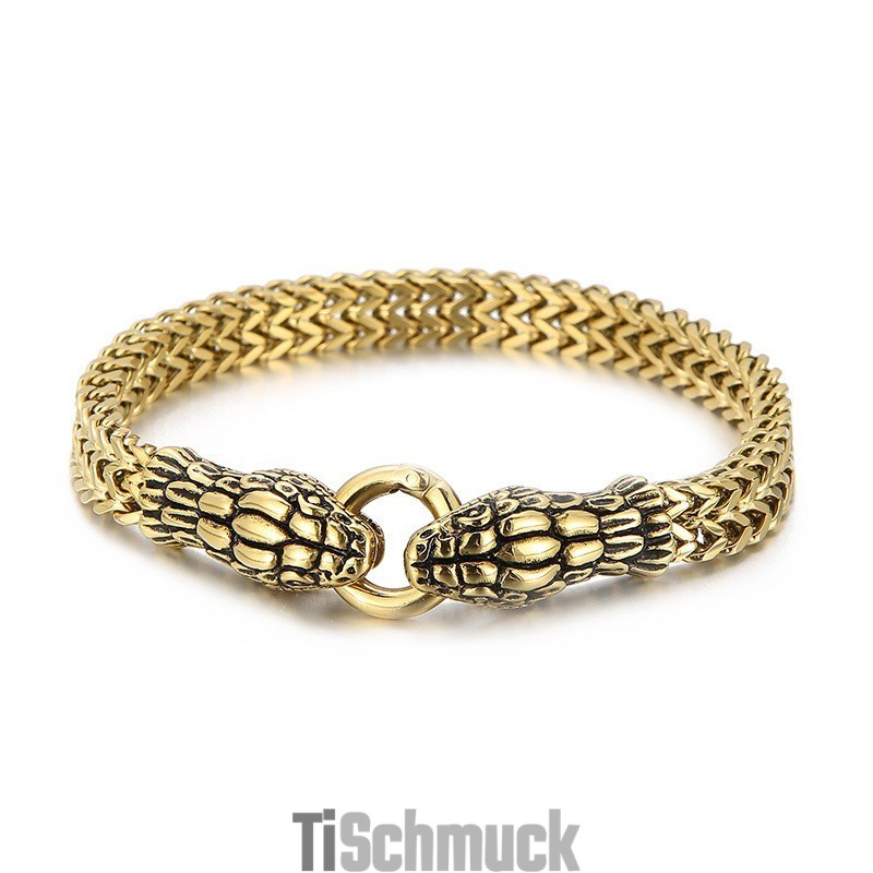 Cooles Titanarmband Mit Doppelköpfiger Schlange Im Vintage-Chic-Stil Für Männer Cooles Titanarmband Mit Doppelköpfiger Schlange Im Vintage-Chic-Stil Für Männer