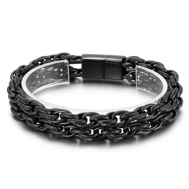Modisches Schwarz Beschichtetes Doppel-Titan-Herrenarmband Modisches Schwarz Beschichtetes Doppel-Titan-Herrenarmband