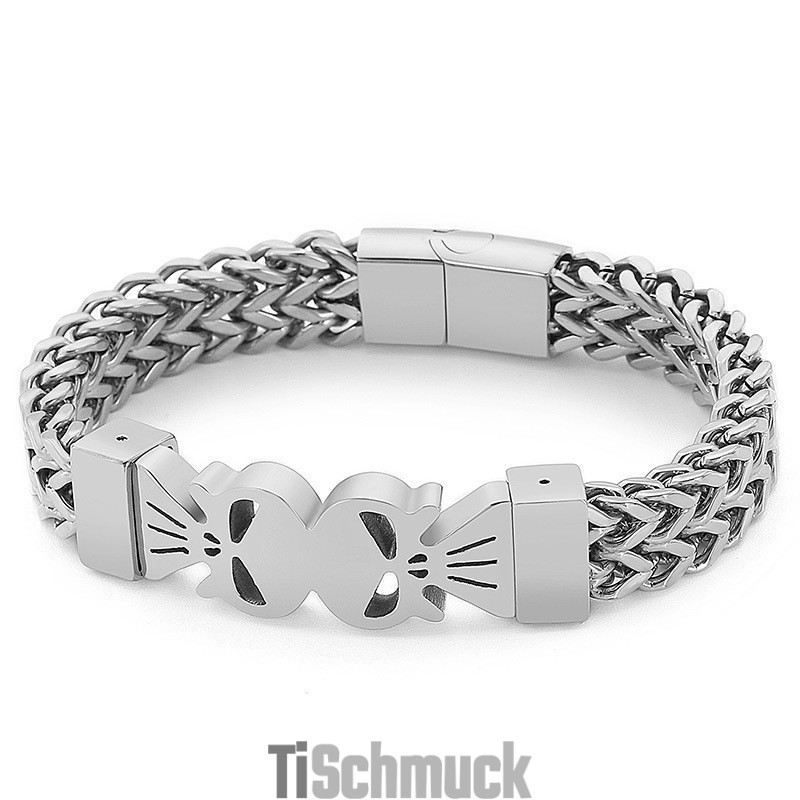 Modisches Titan-Gewebtes Armband Im Hip-Hop-Stil Mit Doppelschädel Für Herren Modisches Titan-Gewebtes Armband Im Hip-Hop-Stil Mit Doppelschädel Für Herren