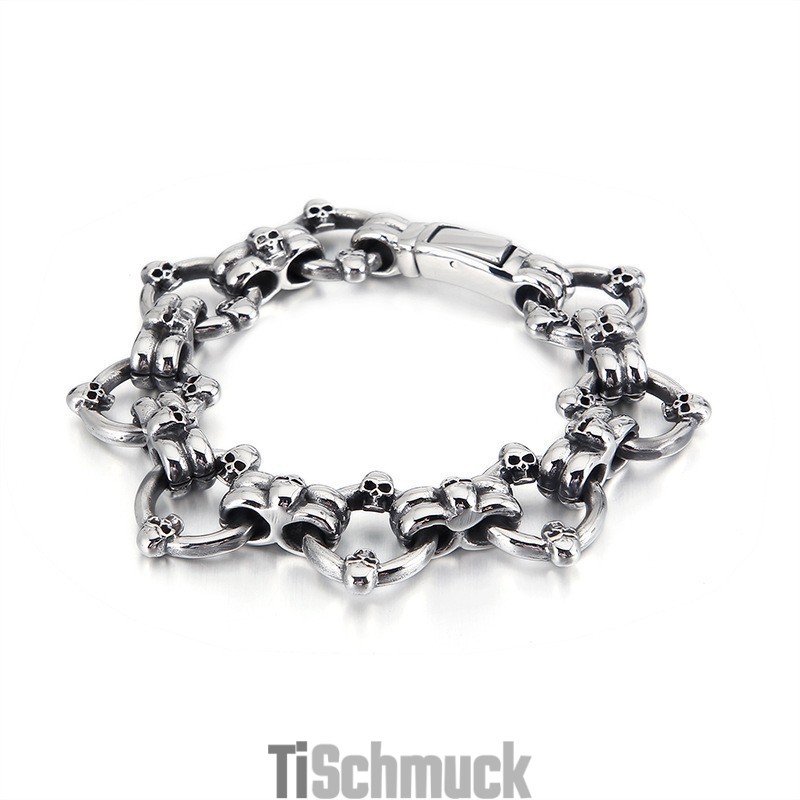 Übertrieben Schickes Circle Skull Herren Titan Armband