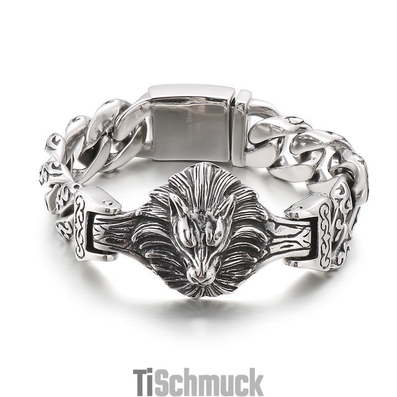 Wolfskopf Blumen Titan Armband Für Männer