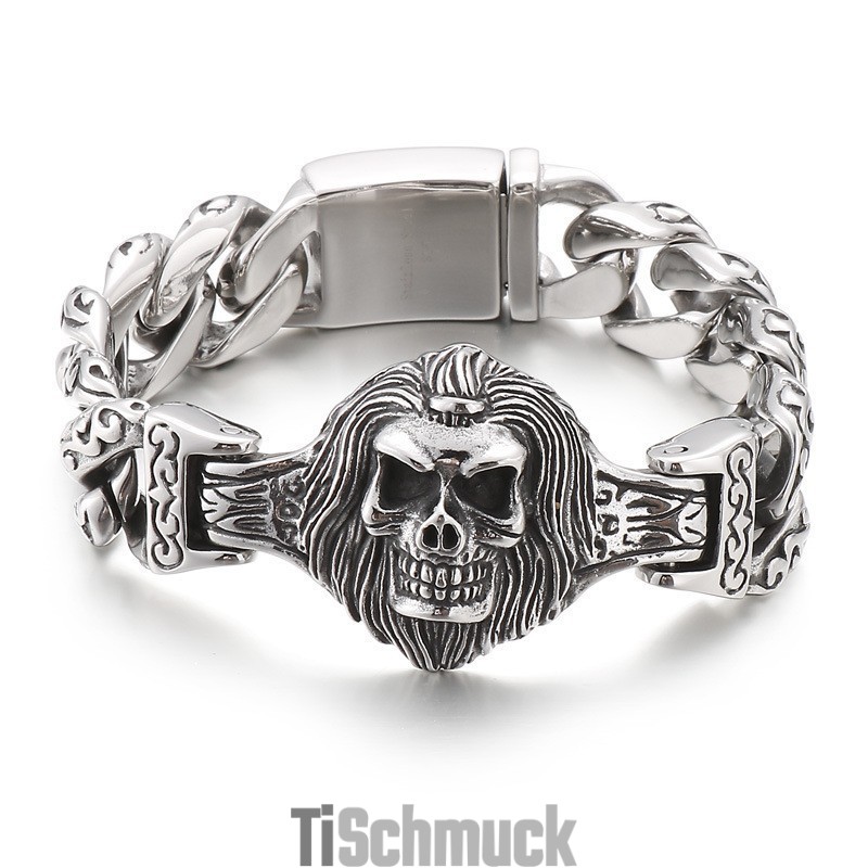 Totenkopf-Blumen-Titanarmband Für Männer