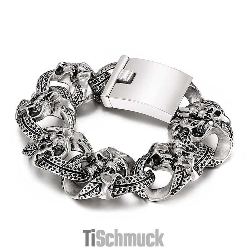 Beliebtes Cooles Totenkopf-Herren-Titanarmband