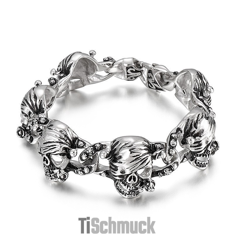 Beliebtes Titanarmband Mit Geschwärztem Totenkopf Für Herren Beliebtes Titanarmband Mit Geschwärztem Totenkopf Für Herren