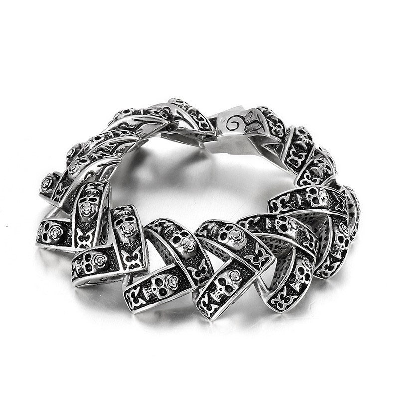Cooles Schweres Stereoskopisches Totenkopf-Armband Aus Titan Für Herren