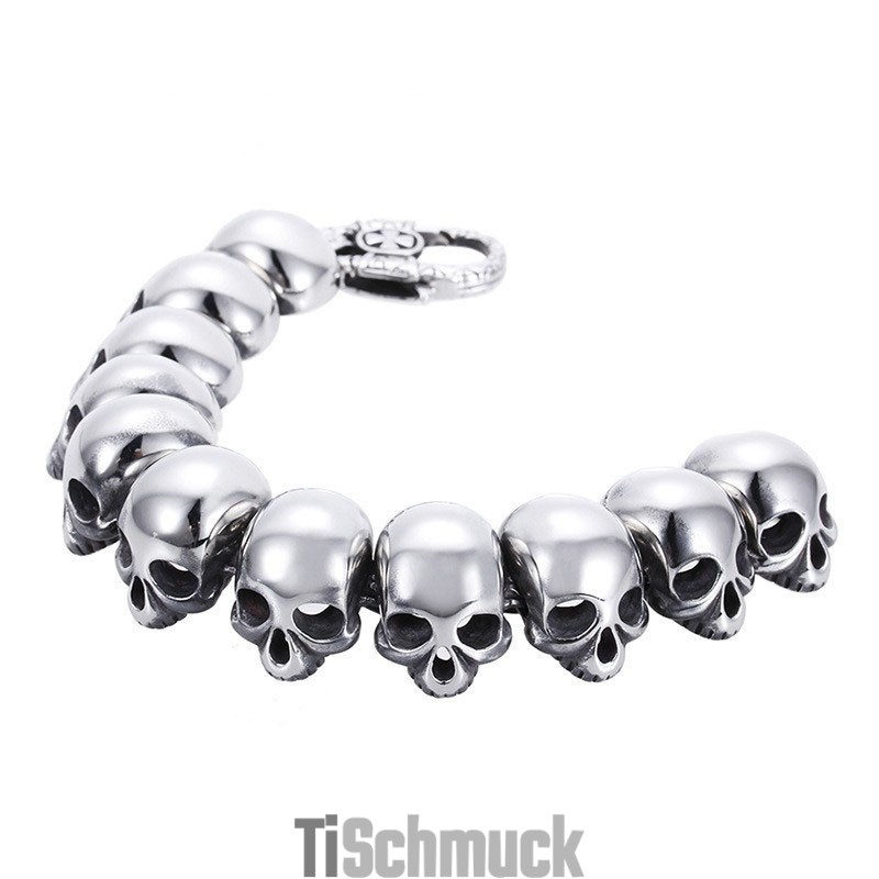 Modisches, Cooles, Poliertes Totenkopf-Armband Aus Titan Für Herren Modisches, Cooles, Poliertes Totenkopf-Armband Aus Titan Für Herren