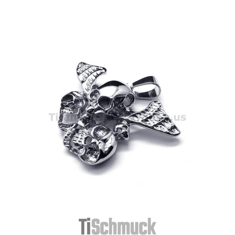 Anhänger Aus Reinem Titan Mit Drei Totenkopf-Design Und Flügeln – Inklusive Kette Anhänger Aus Reinem Titan Mit Drei Totenkopf-Design Und Flügeln – Inklusive Kette