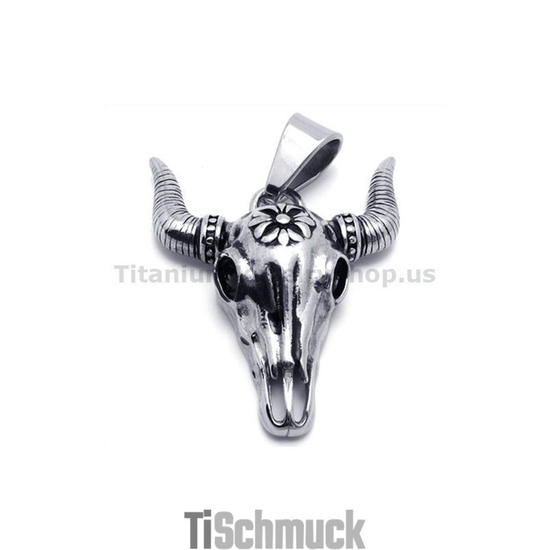 Vintage Indianer Titan Büffelschädel Anhänger - Kostenlose Kette