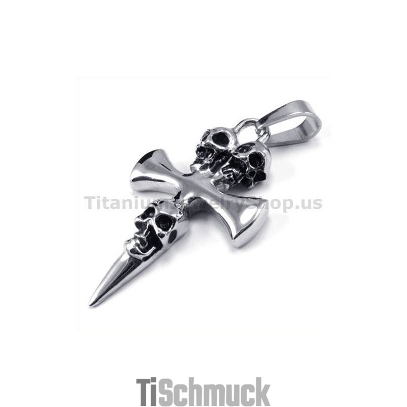 Kreuzanhänger Im Totenkopf-Design Aus Reinem Titan – Inklusive Kette