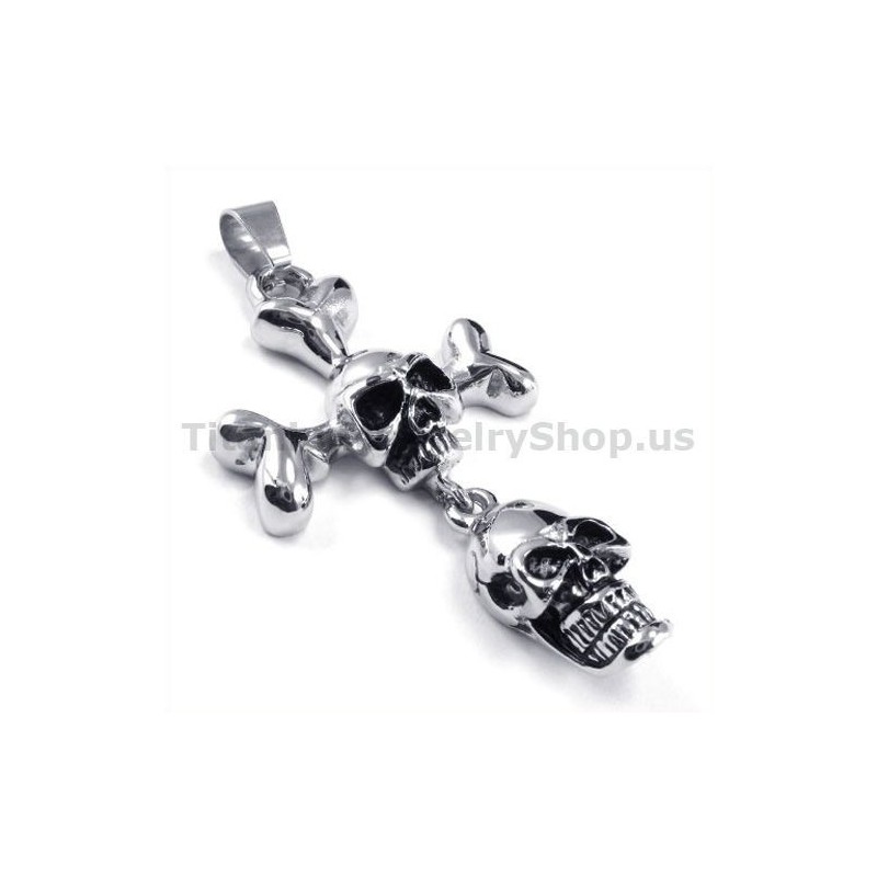 Kreuzanhänger Aus Titan Mit Zwei Totenköpfen – Inklusive Kette