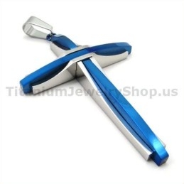 Blauer Kreuzanhänger Aus Titan – Inklusive Kette
