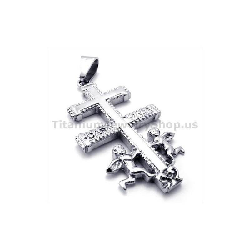 Anhänger Mit Caravaca-Kreuz Aus Titan Mit Zwei Engeln – Inklusive Kette