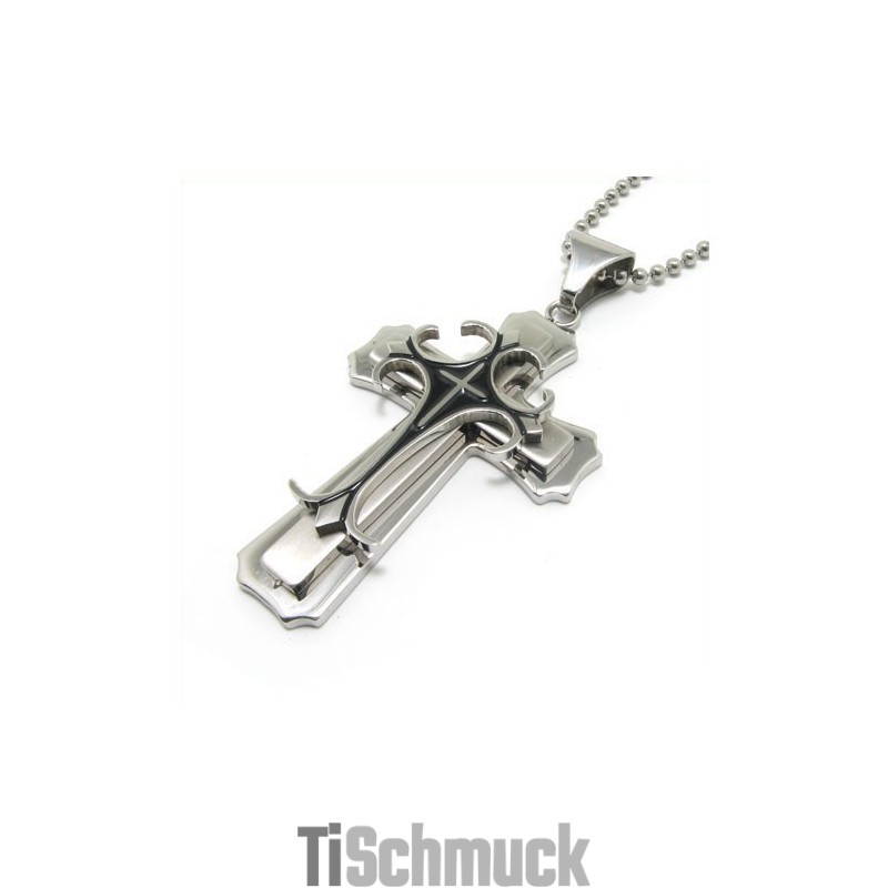 Mann 2-Lagiger Kreuzanhänger Aus Reinem Titan, Kostenlose Kette Mann 2-Lagiger Kreuzanhänger Aus Reinem Titan, Kostenlose Kette